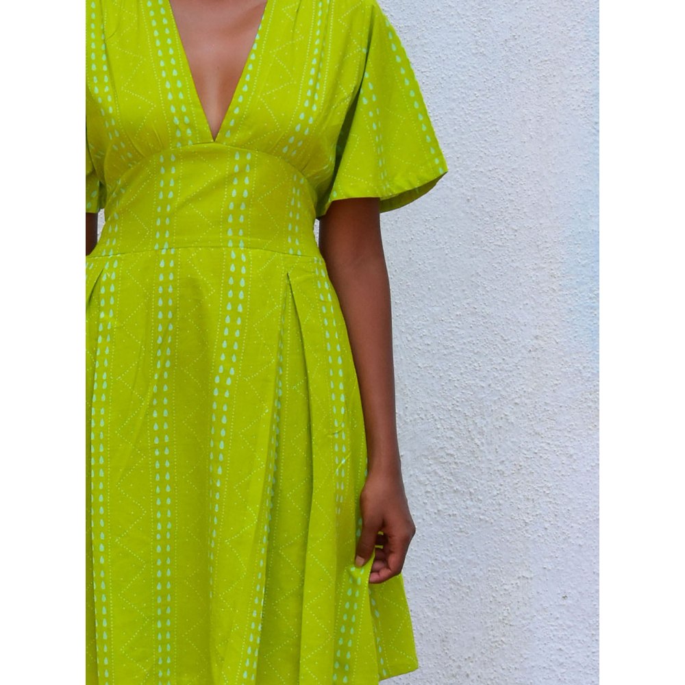 Chidiyaa Smell of Rain Lush Lichen Hand Block Printed Cotton Dress