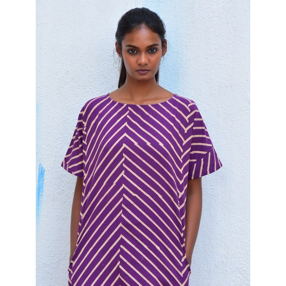 Chidiyaa Smell of Rain Mulberry Hand Block Printed Cotton Dress