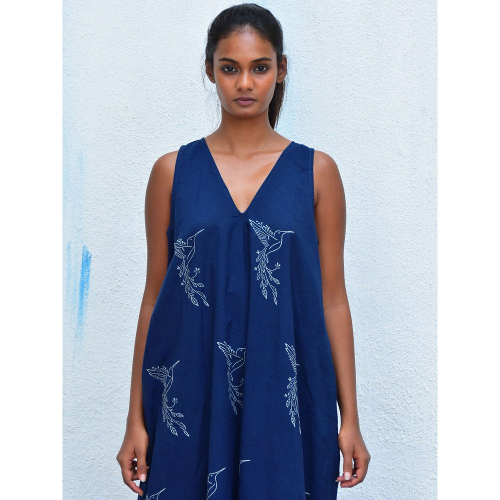 Chidiyaa Smell of Rain Midnight in Bombay Hand Block Printed Cotton Dress