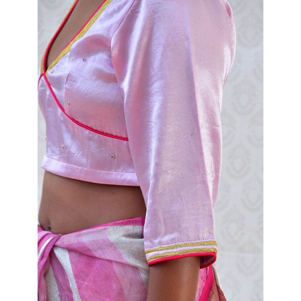 Chidiyaa Bougainvillea Regal Pink Hand Embroidered Mashru Silk Blouse