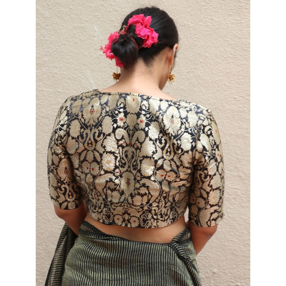 Chidiyaa Thread of Gold Midnight Black Brocade Blouse