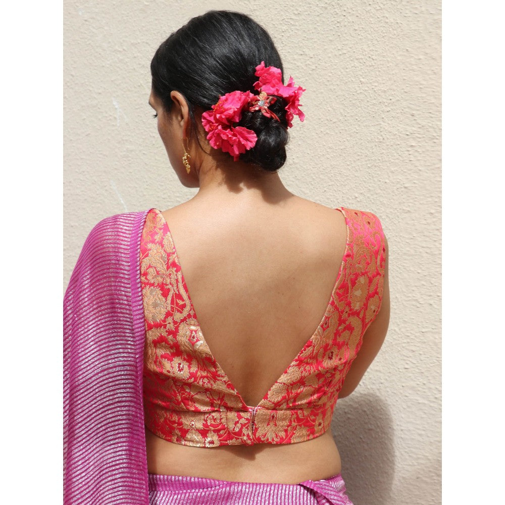 Chidiyaa Thread of Gold Fuchsia Pink Brocade Blouse