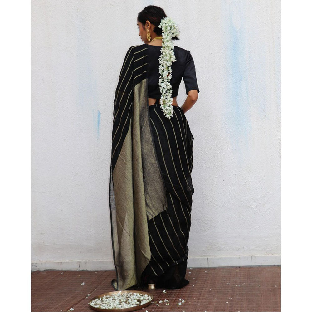 Chidiyaa Chandni Raatein Binodini Handwoven Linen Zari Saree with Unstitched Blouse