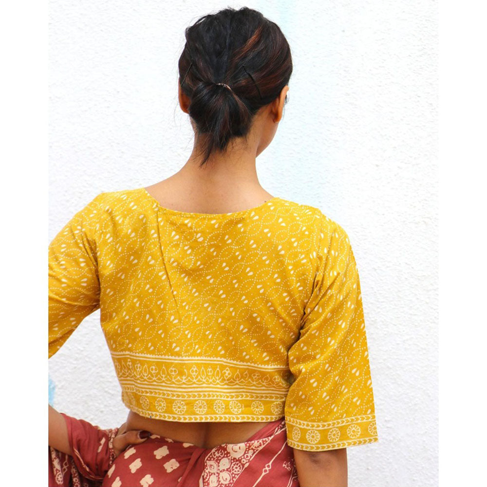 Chidiyaa Paakhi Daffodils Hand Block Printed Cotton Stitched Blouse