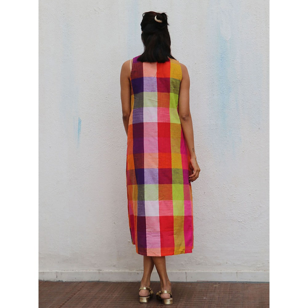 Chidiyaa Rainbow Cafe Celestyn Checks Sleevless Handwoven Cotton Dress