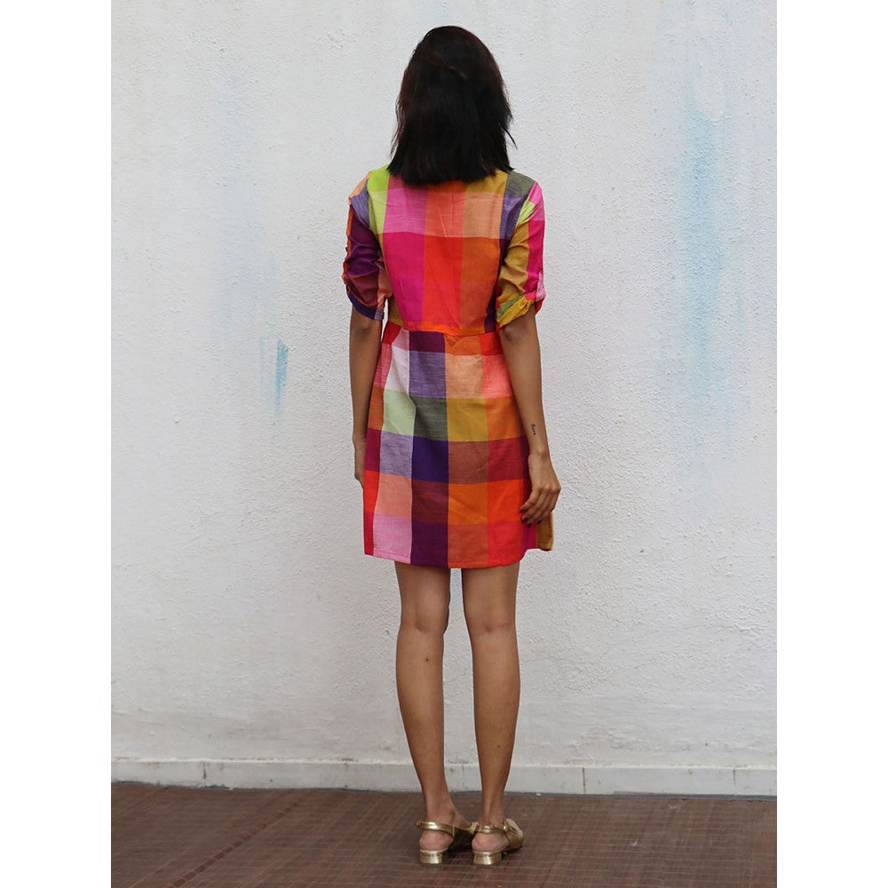 Chidiyaa Rainbow Cafe Maeve Checks Handwoven Cotton Mini Dress