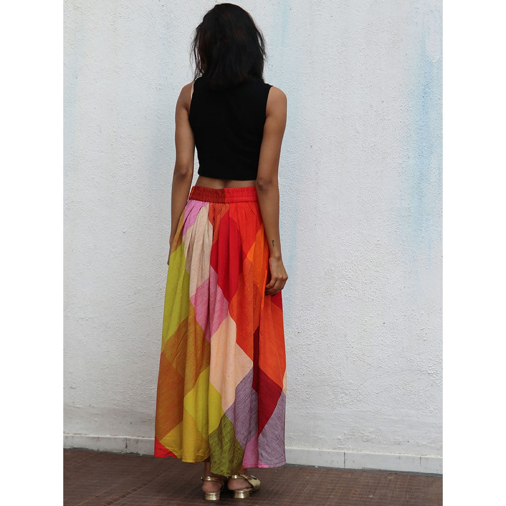 Chidiyaa Rainbow Cafe Castilla Colorblock Handwoven Cotton Skirt