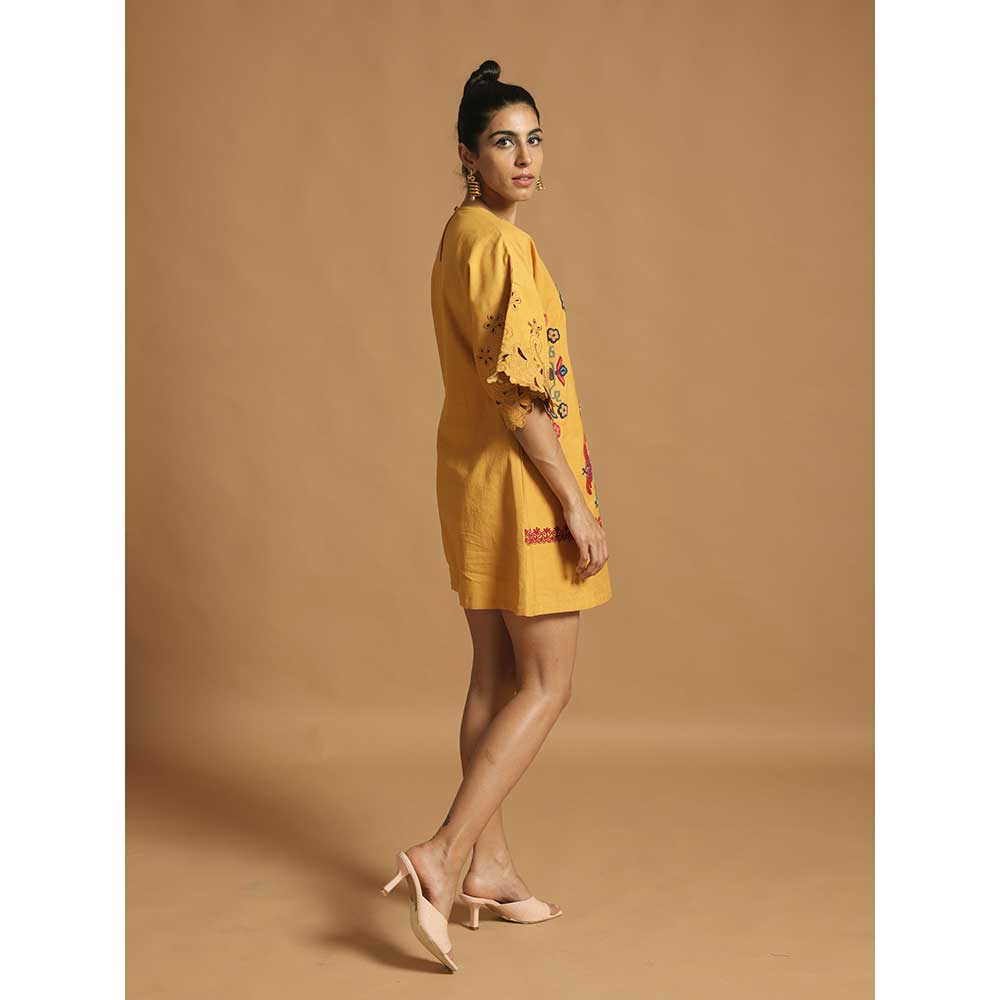 CHANDRIMA Yellow Kala Cotton Dress Kurta