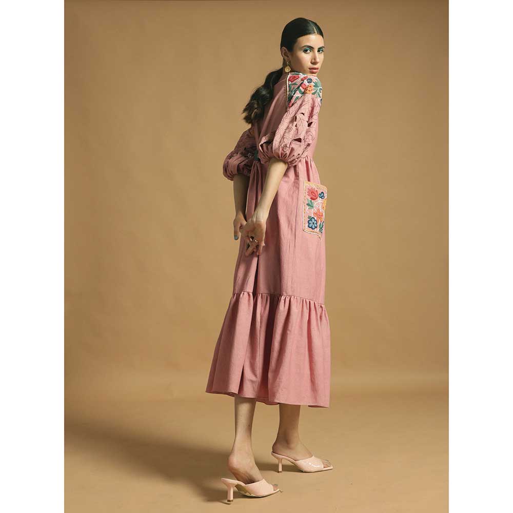 CHANDRIMA Pink Kala Cotton Midi Dress