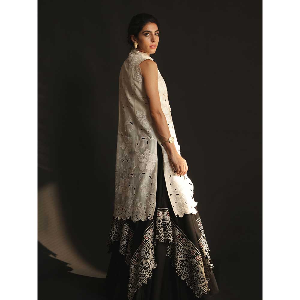 CHANDRIMA Ivory Cutwork Applique Jacket