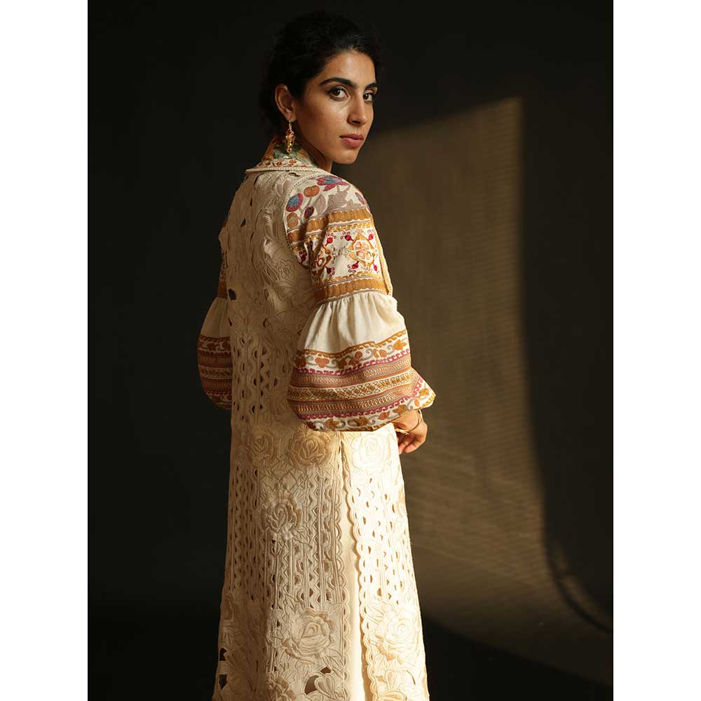 CHANDRIMA Ivory Kala Cotton Cutwork Jacket