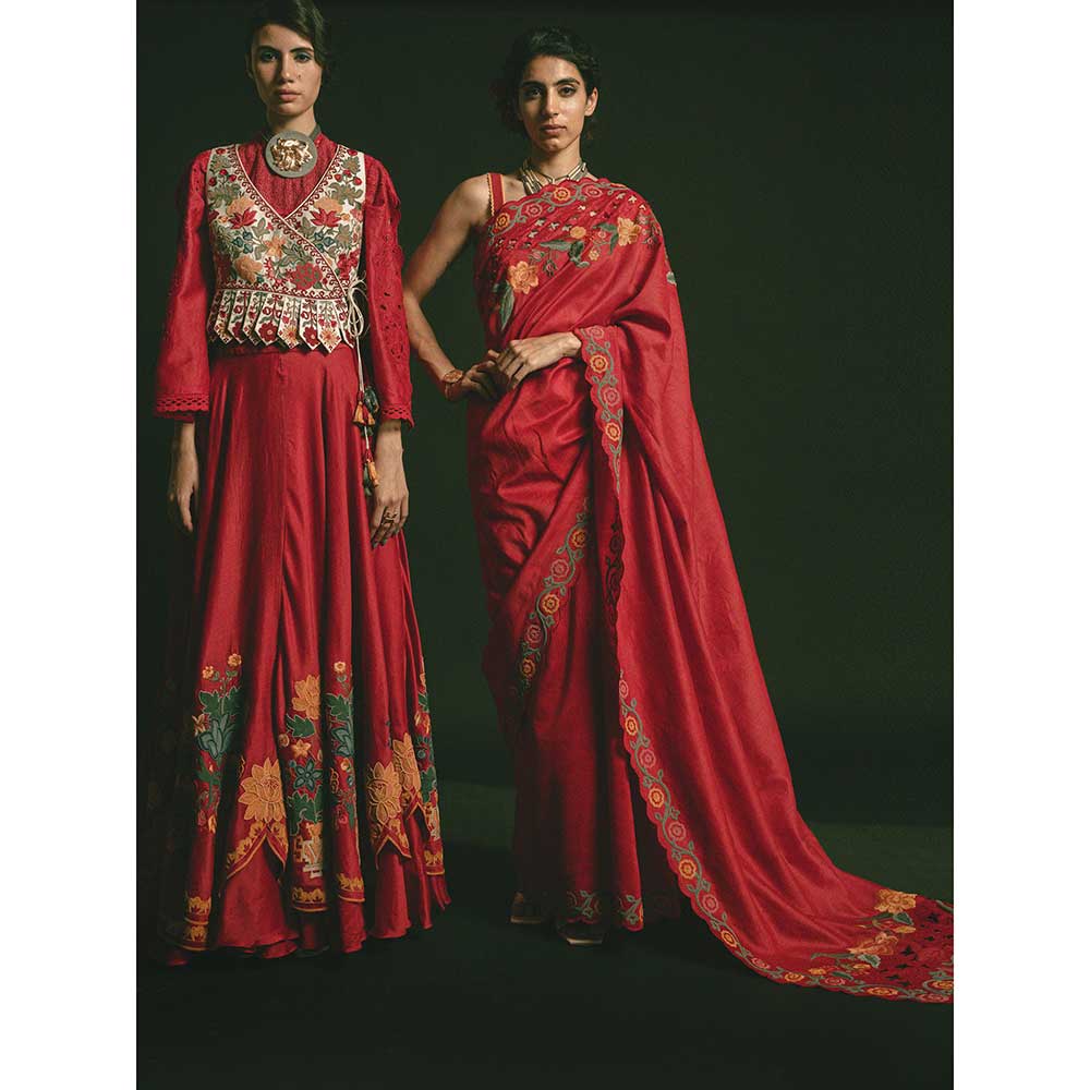 CHANDRIMA Red Scallop Embroidered Lehenga