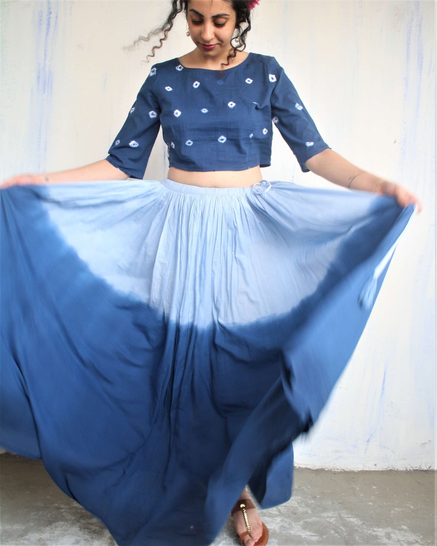 Chidiyaa Blue Natural Dip Dyed Skirt