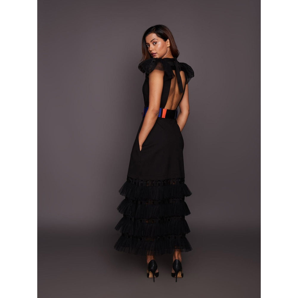 Deepika Arora Black Detailing Backless Dress (Set of 2)