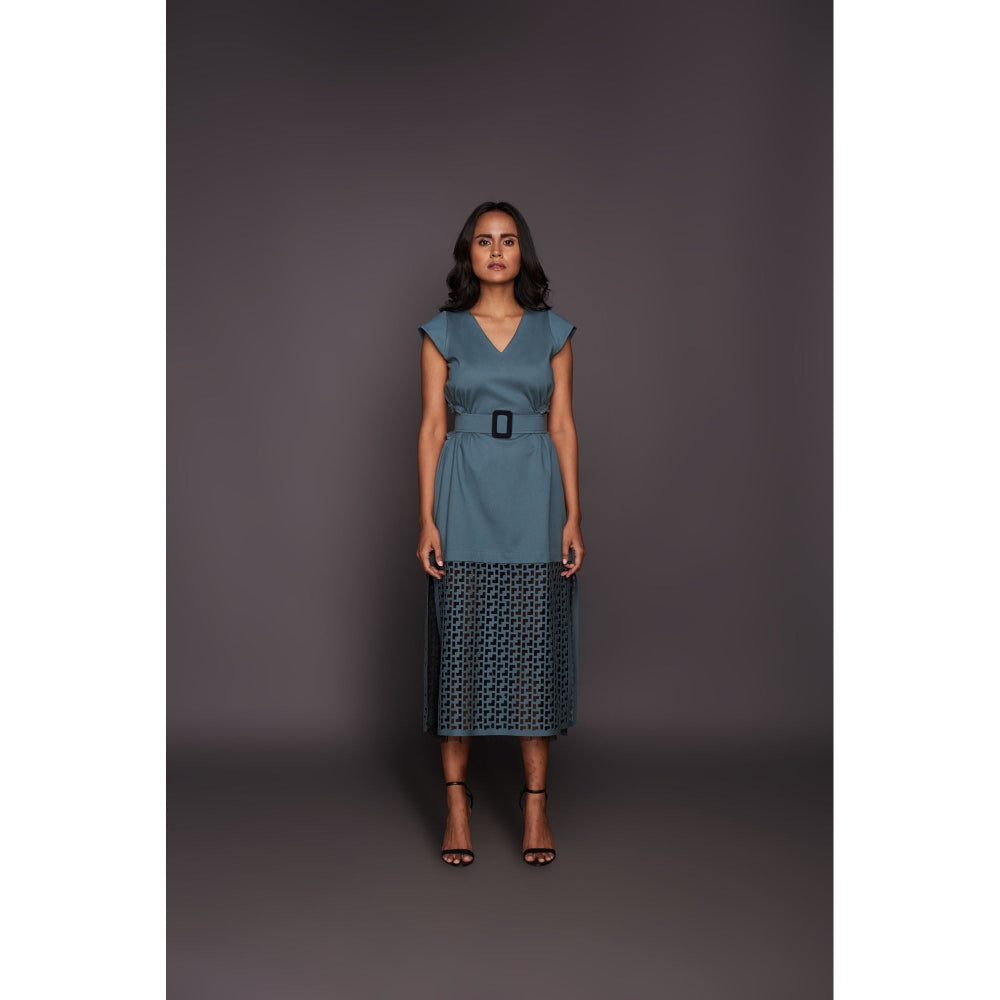 Deepika Arora Dress with Cutwork - Teal (Set of 2)