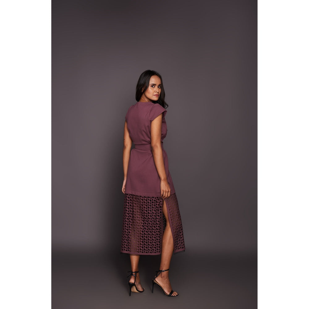 Deepika Arora Dress with Cutwork - Wine (Set of 2)