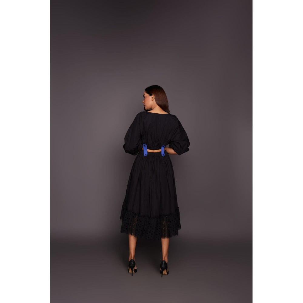 Deepika Arora Co-Ord with Georgette Cutwork Skirt - Black (Set of 6)