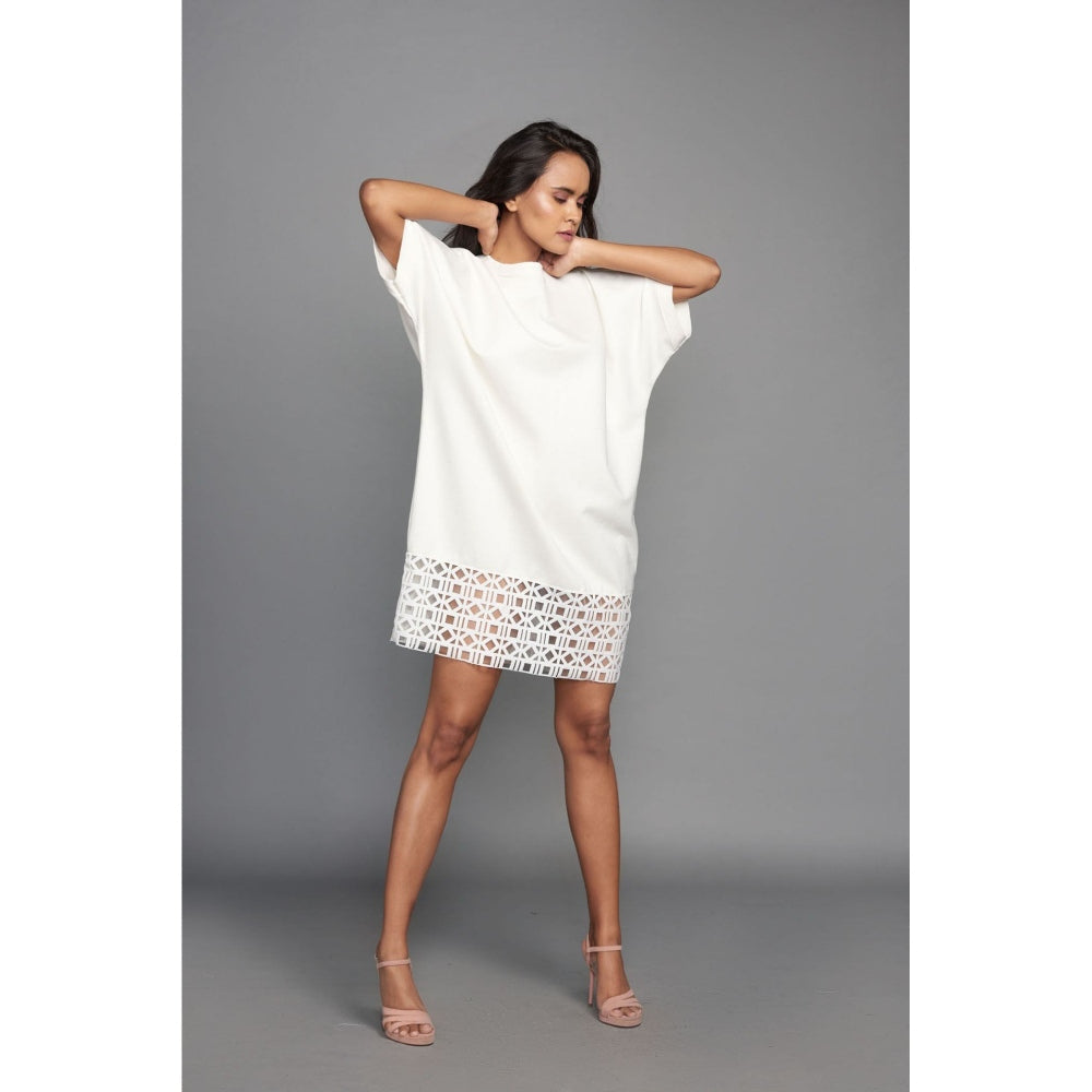 Deepika Arora Short Dress with Cutwork On The Hem - White (Set of 2)