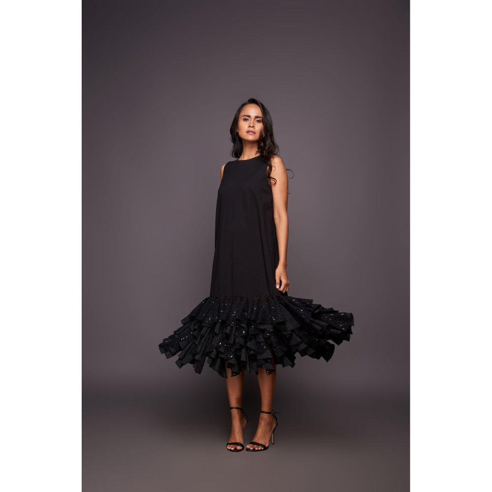 Deepika Arora Black Shift Midi Dress with Ruffled Bottom