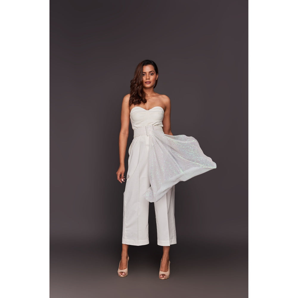 Deepika Arora White Corset Top with Co-Ord Pant (Set of 3)