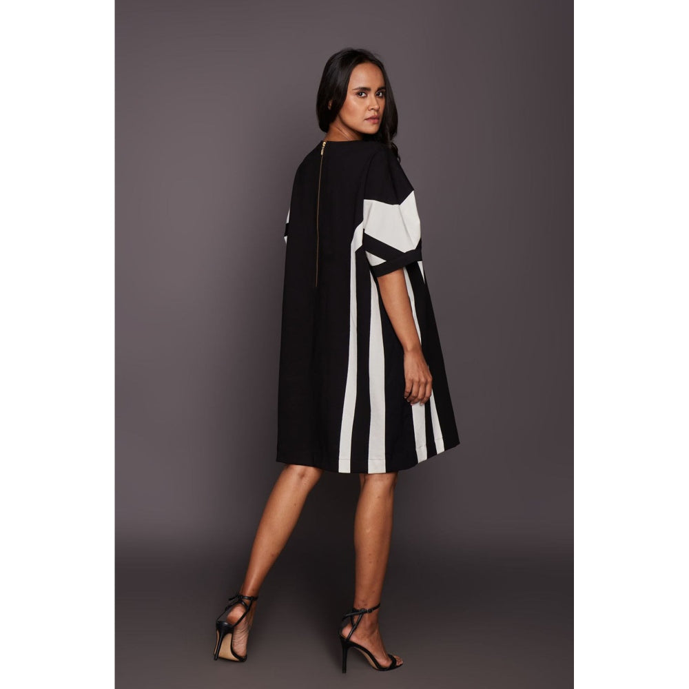 Deepika Arora Black Shift Patchwork Knee Length Dress