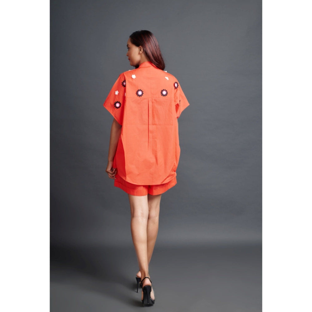 Deepika Arora Oversized Shirt with Shorts Co-Ord Set Orange (Set of 2)
