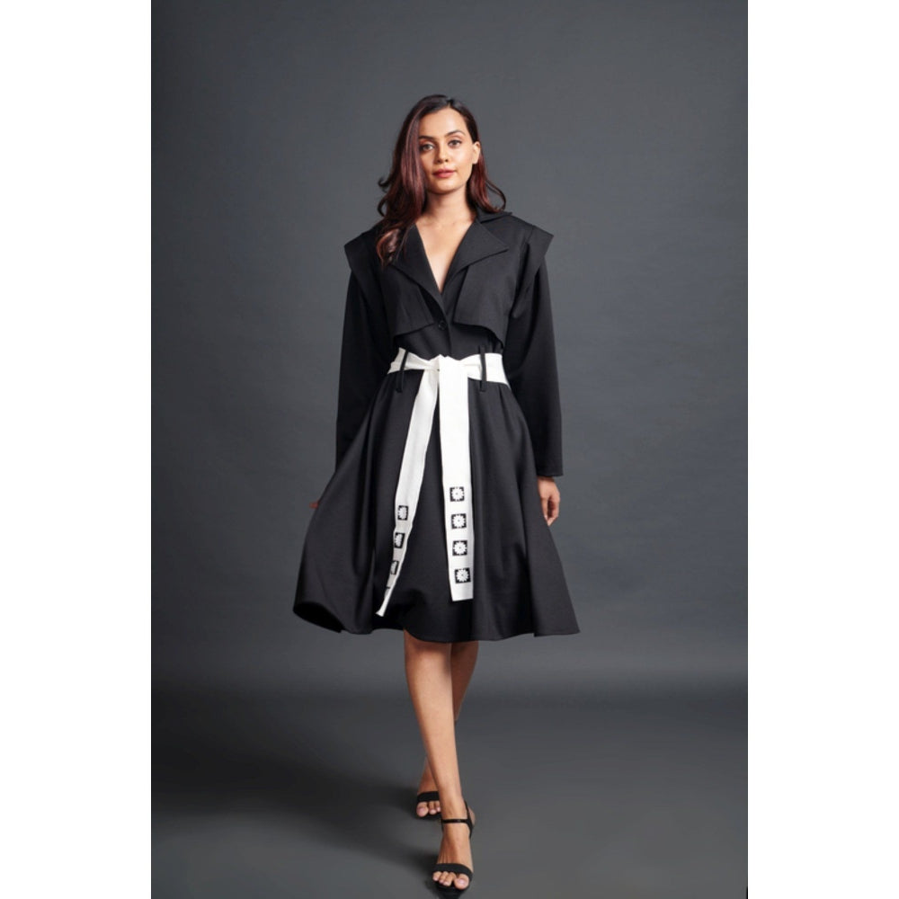 Deepika Arora Solid Jacket Dress with Belt Black (Set of