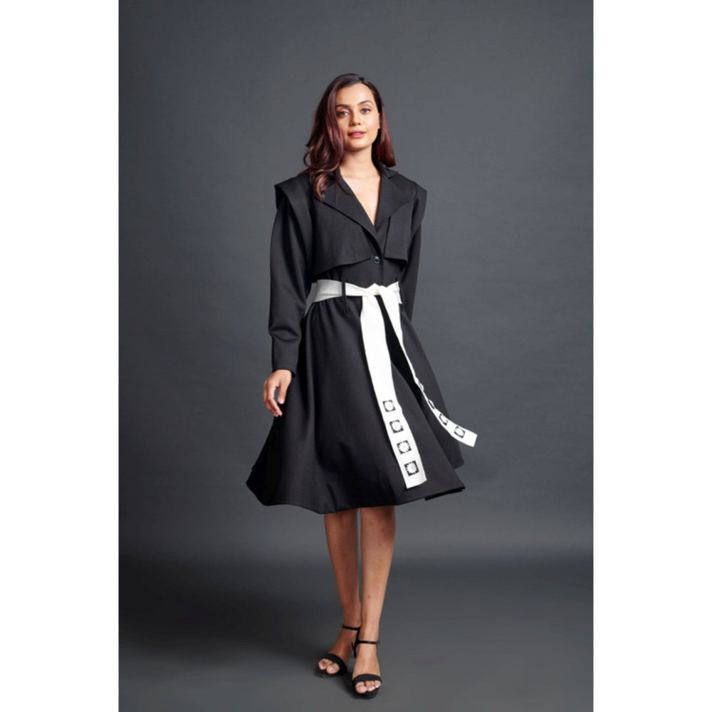 Deepika Arora Solid Jacket Dress with Belt Black (Set of 2)