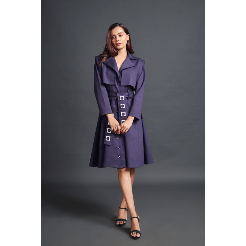 Deepika Arora Solid Jacket Dress with Belt Purple (Set of 2)