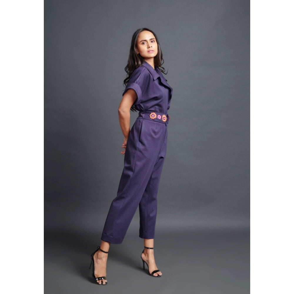 Deepika Arora Solid Notched Lapel with Belt Purple (Set of 2)