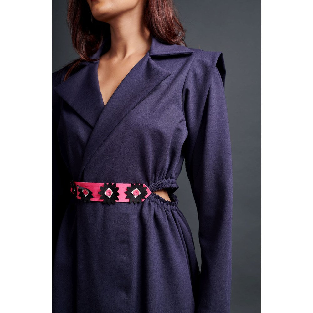 Deepika Arora Navy Blue Jacket Dress with Belt (Set of 2)