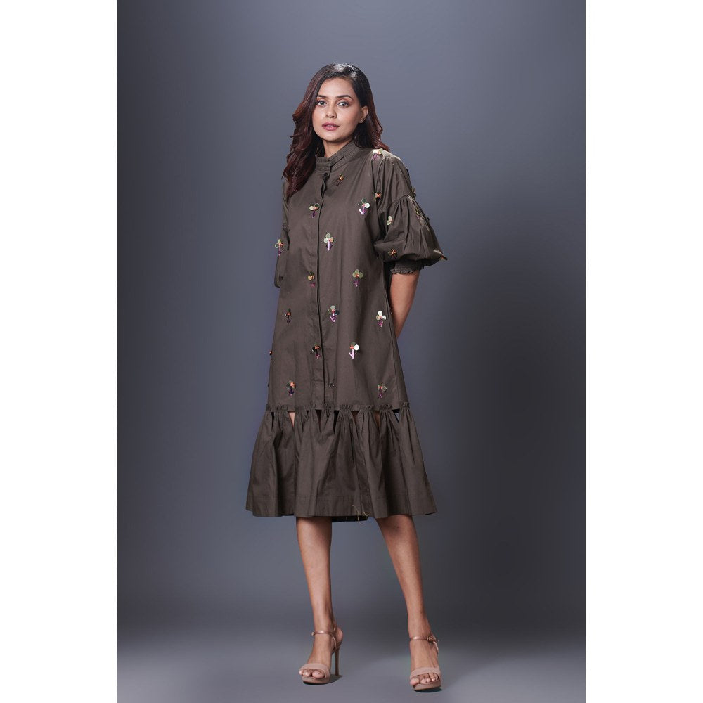 Deepika Arora Olive Green Hand Embroidered Dress