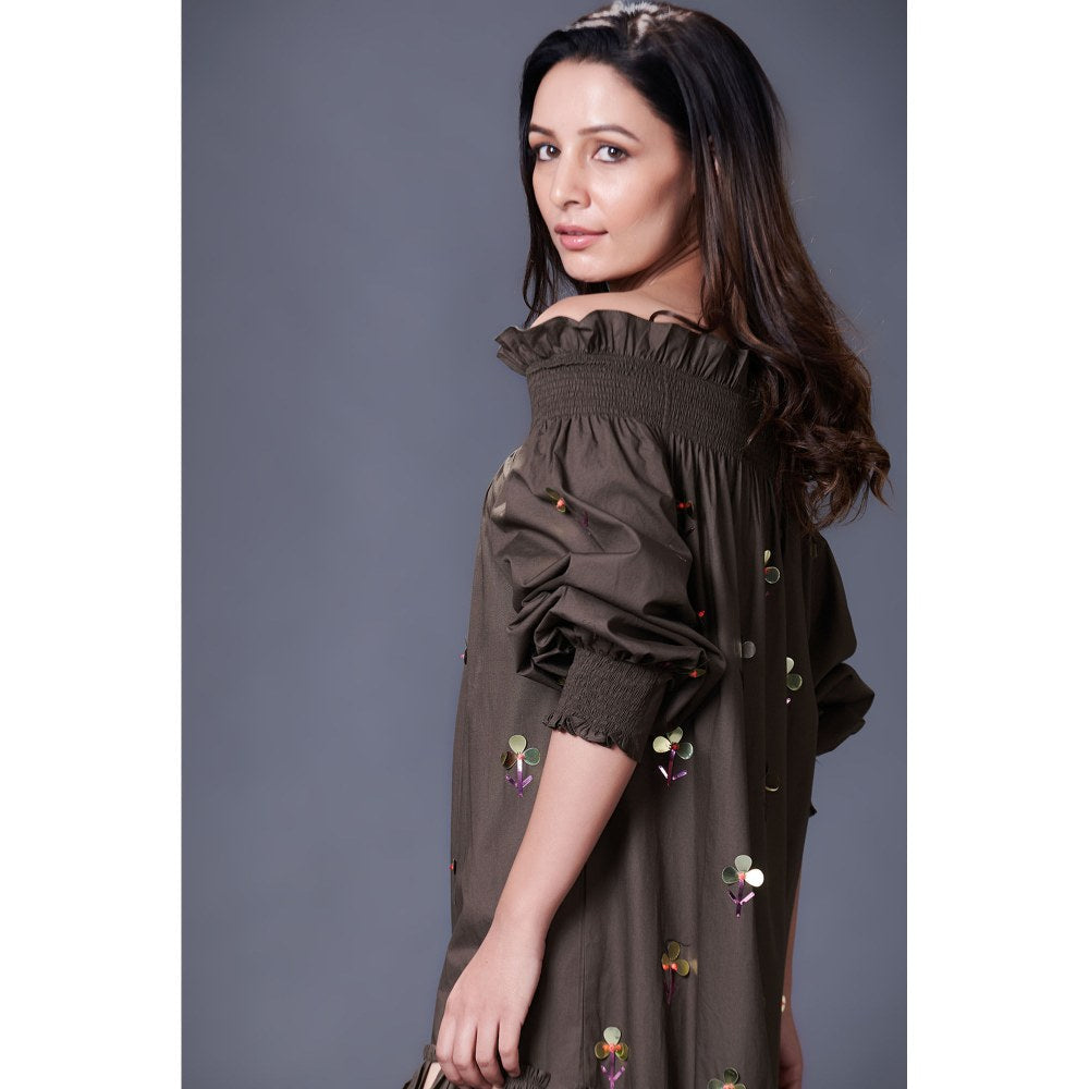 Deepika Arora Olive Green High-Low Dress (Set of 2)