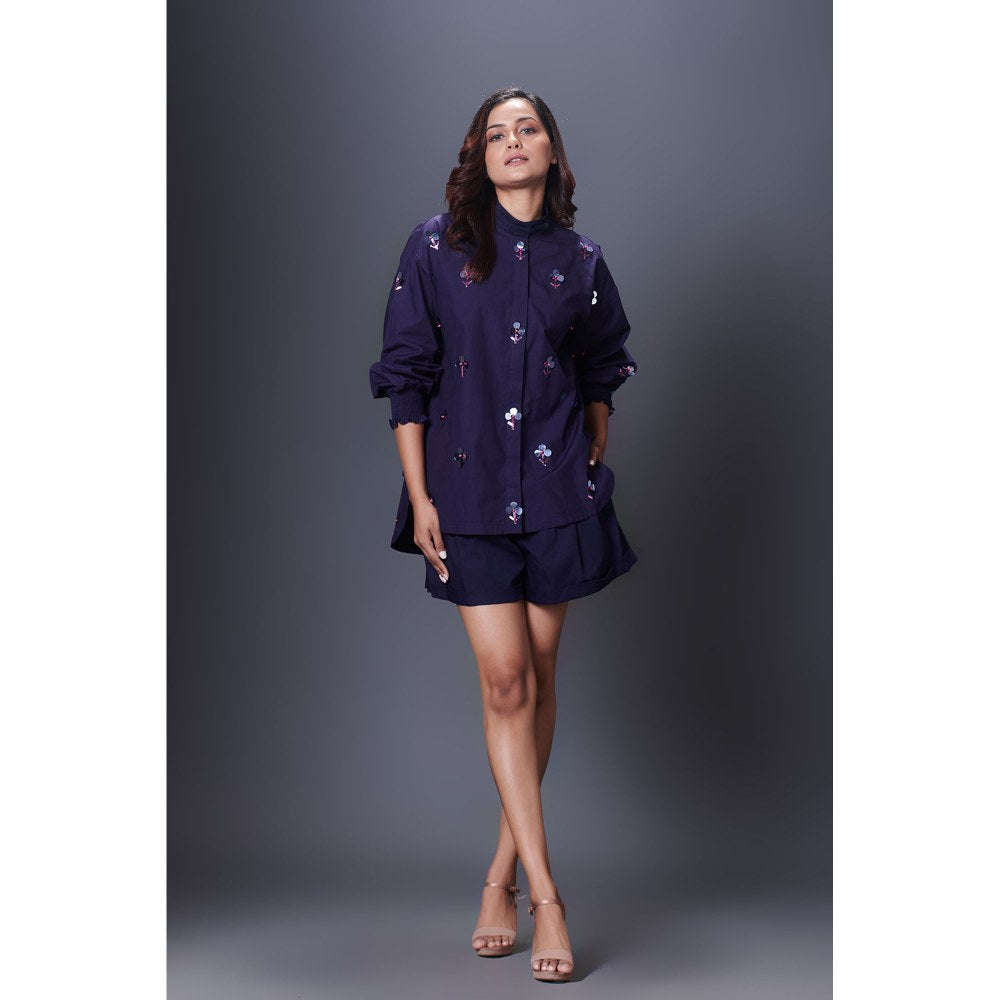 Deepika Arora Navy Blue Embellished Shirt