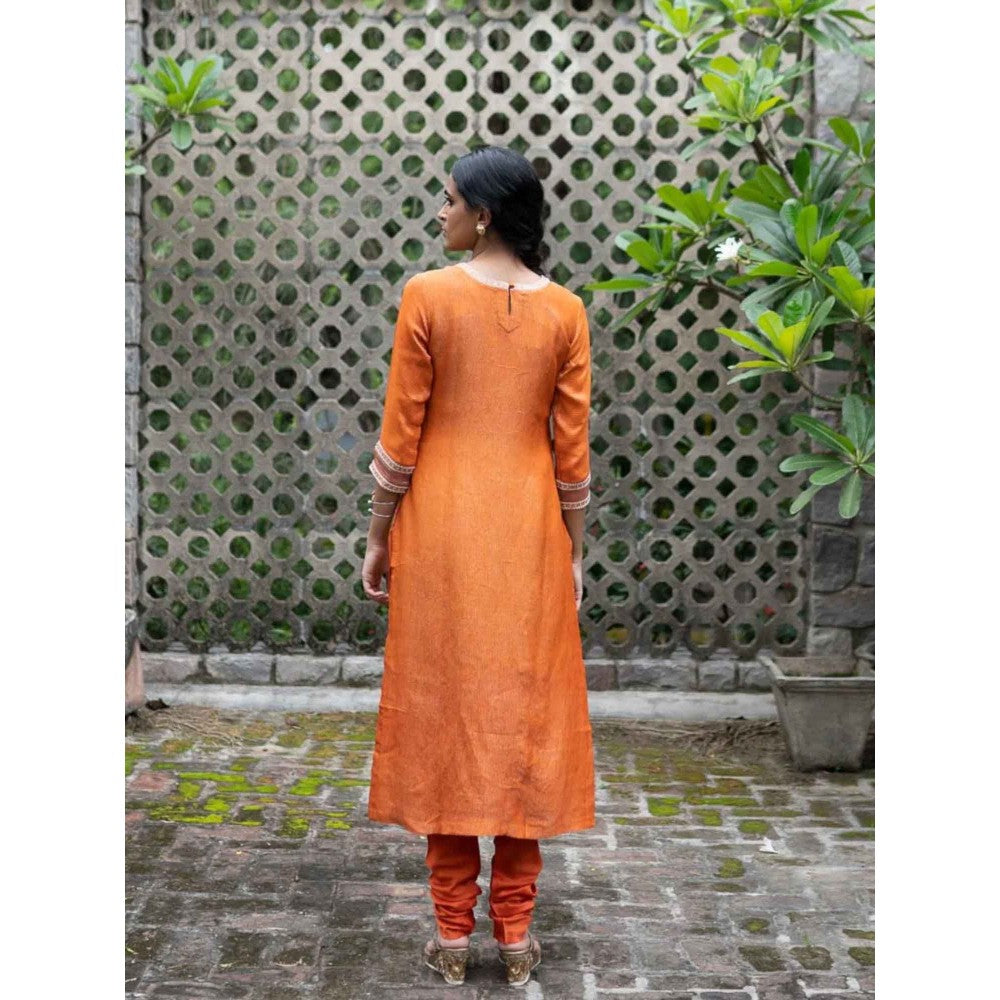 DEEPTHEE Rust Orange Straight Kurta with Churidar and Dupatta (Set of 3)