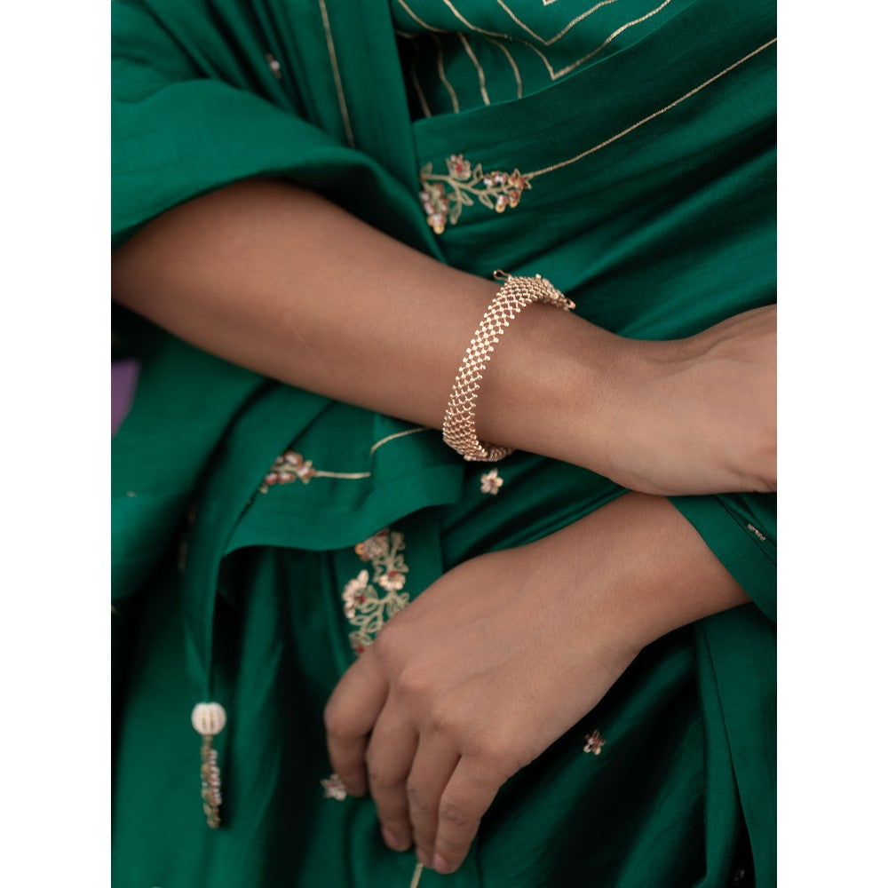 DEEPTHEE Green Signature Style Border Hand Embroidered Saree with Stitched Blouse