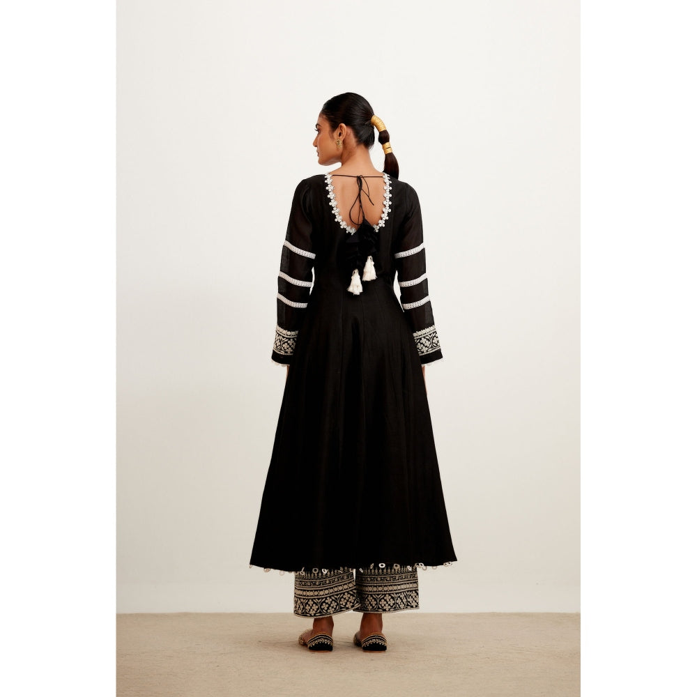 Devnaagri Black Chanderi Anarkali and Pant with Dupatta (Set of 3)