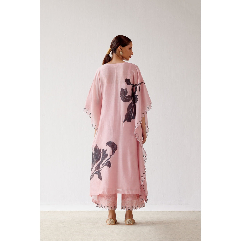 Devnaagri Pink Hand Painted Chanderi Kaftan and Palazzo (Set of 2)