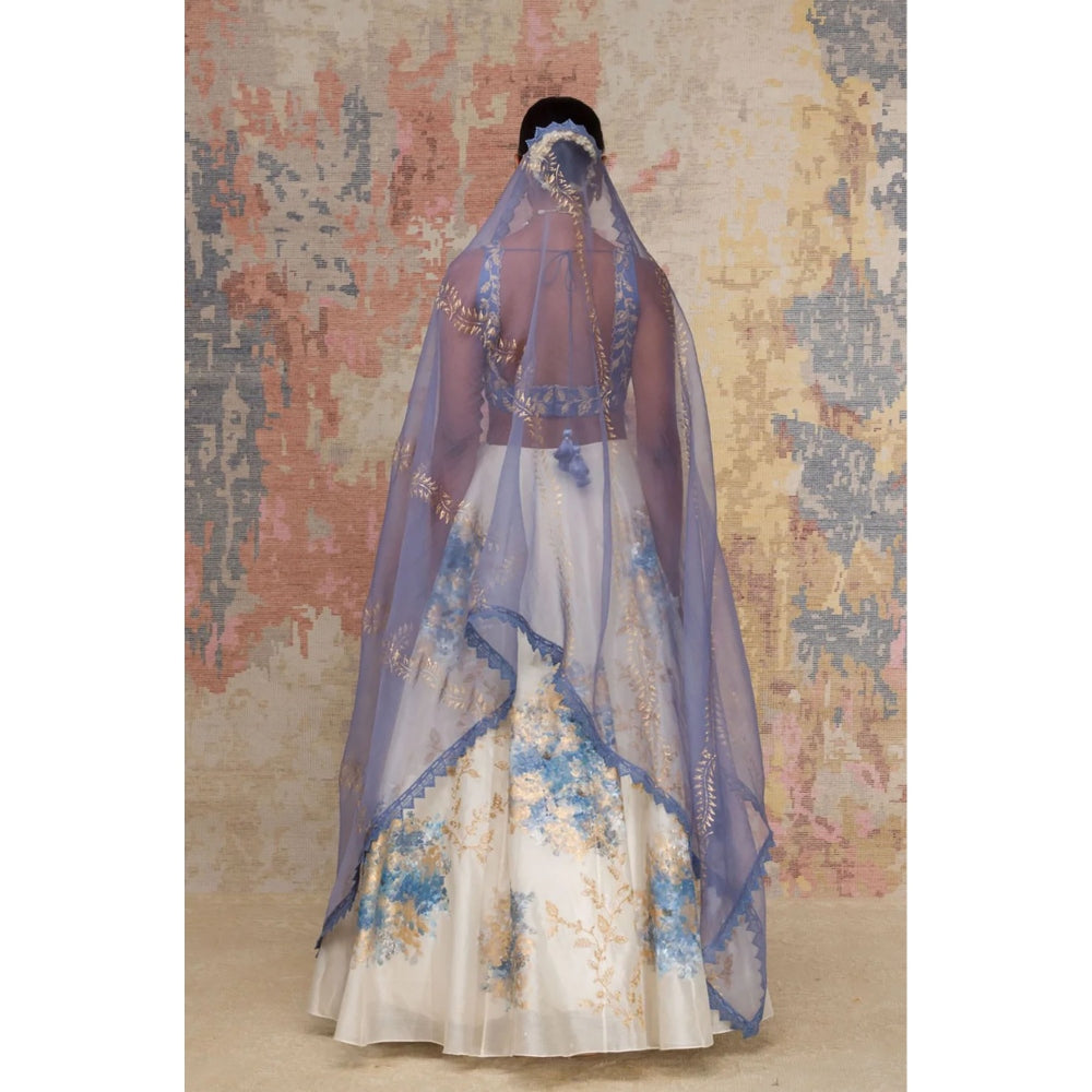 Devnaagri Blue Chanderi Silk Lehenga and Blouse with Dupatta (Set of 3)