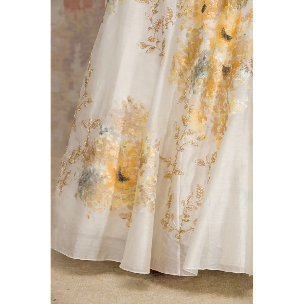 Devnaagri Mustard Chanderi Silk Lehenga and Blouse with Dupatta (Set of 3)