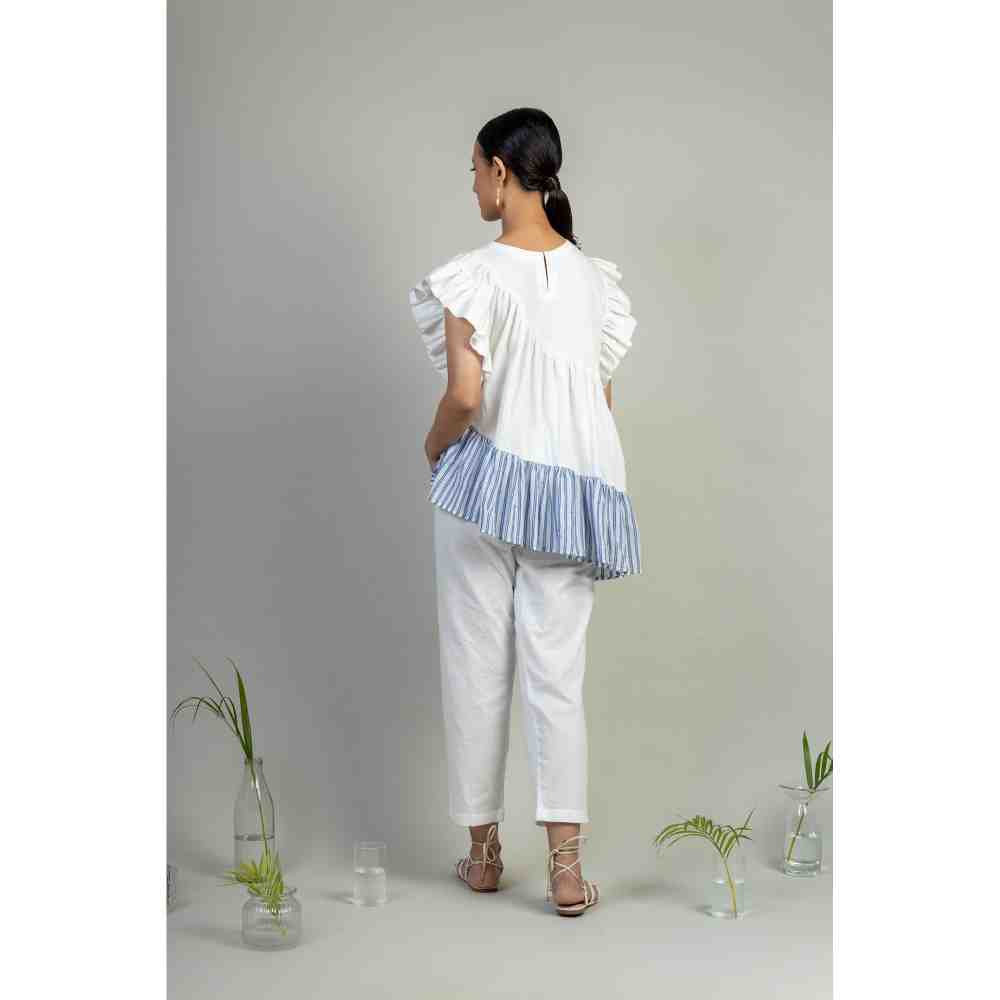 Doodlage White Ruffled Sleeve Layered Top