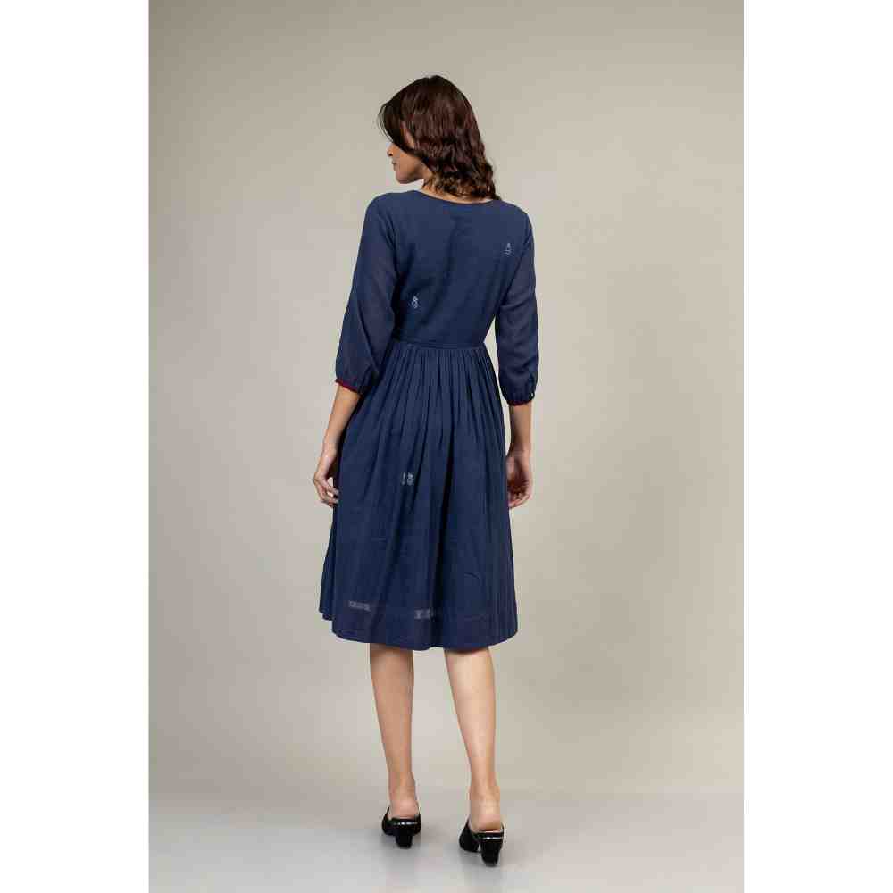 Doodlage Doodlafe Blue Embroidered Garthered Dress