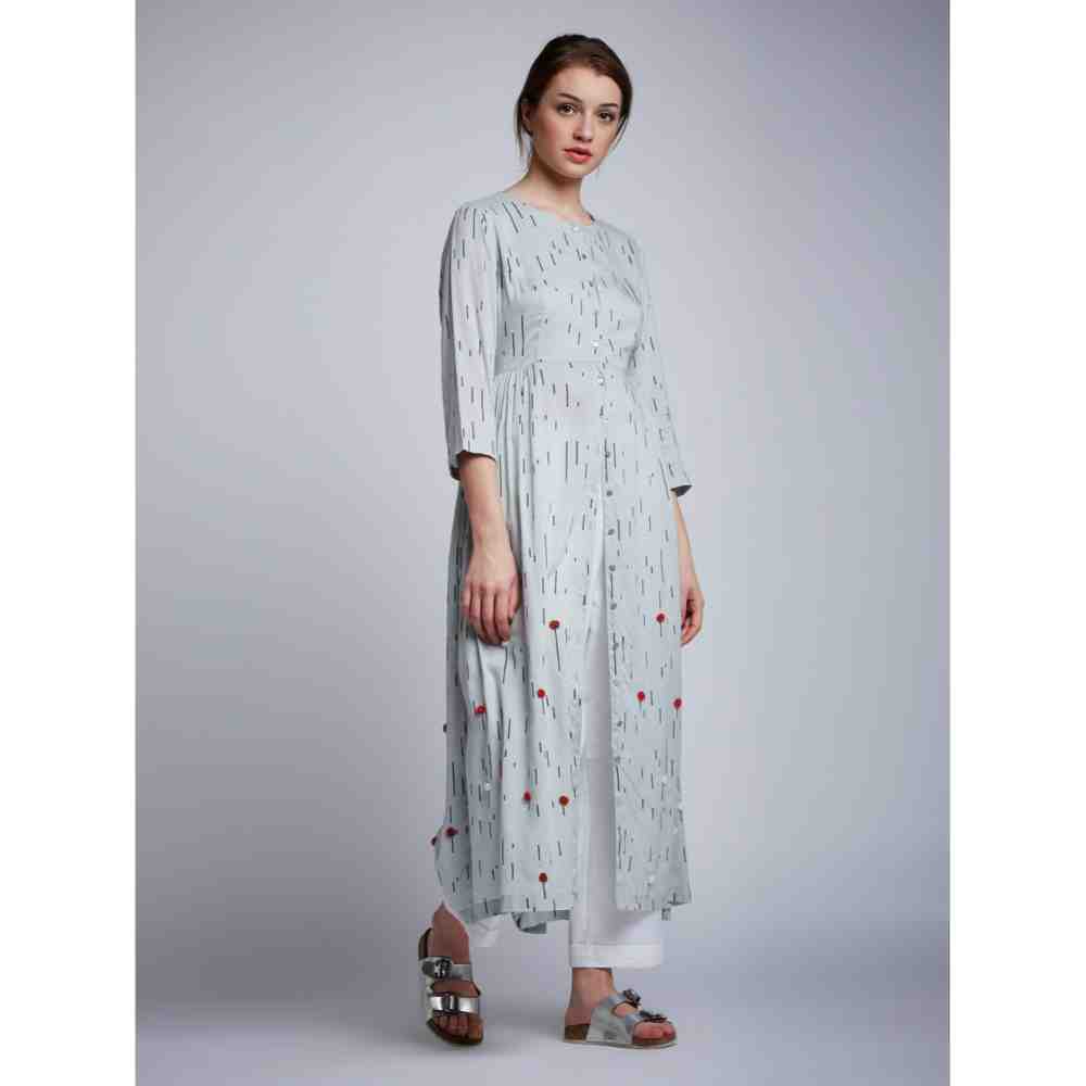 Doodlage Side Gathered Dress With Floral Embroidery