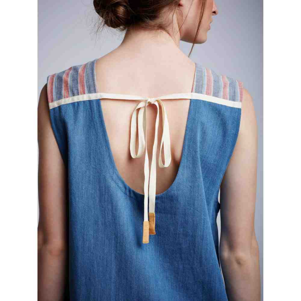 Doodlage Paneled Embroidery Patch Shift Denim Dress
