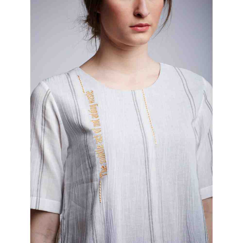 Doodlage Back Gathered Top With Embroidery