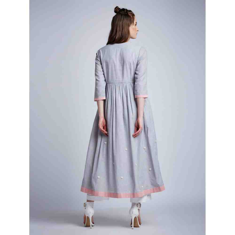 Doodlage Side Gathered Dress With Floral Embroidery And Pants (Set of 2)