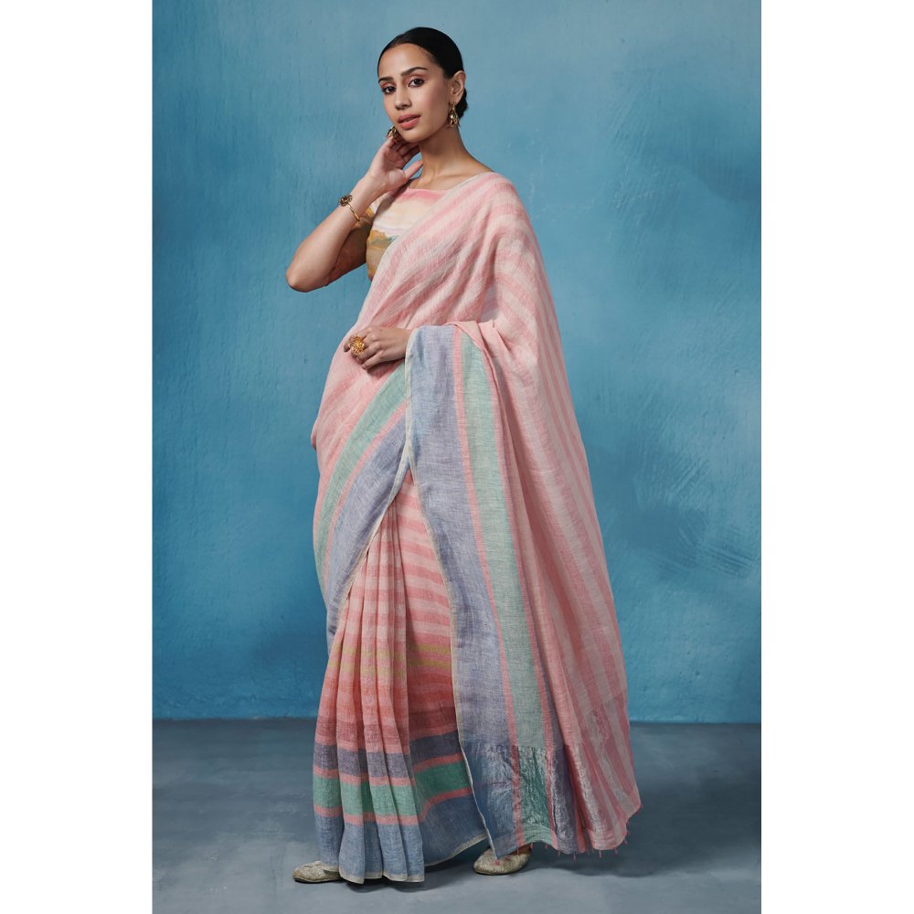 Dressfolk Mandarin Mist Handloom Sarees without Blouse