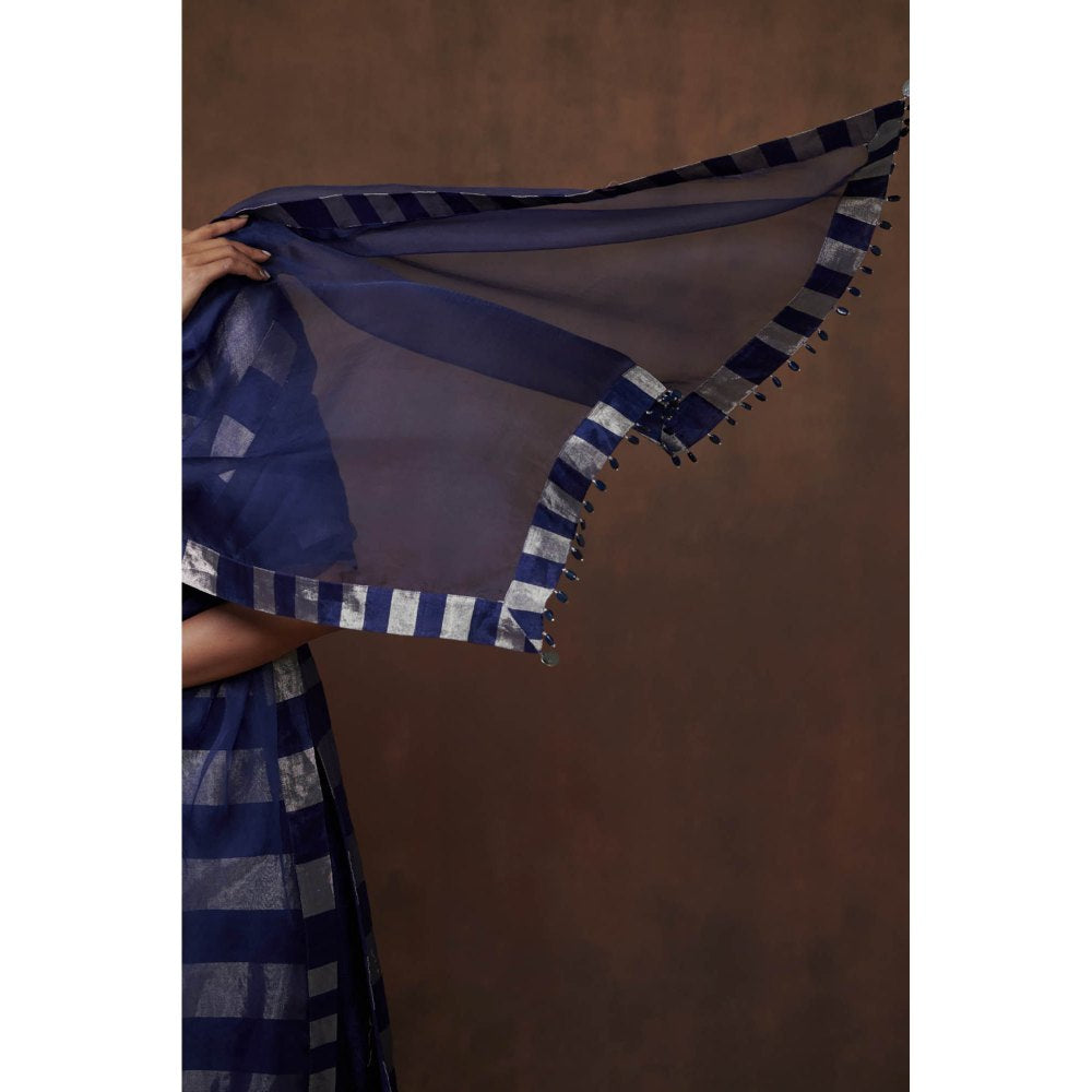 Dressfolk Blue & Silver Tissue Kurta Stylish Sophistication Palazzo (Set of 3)