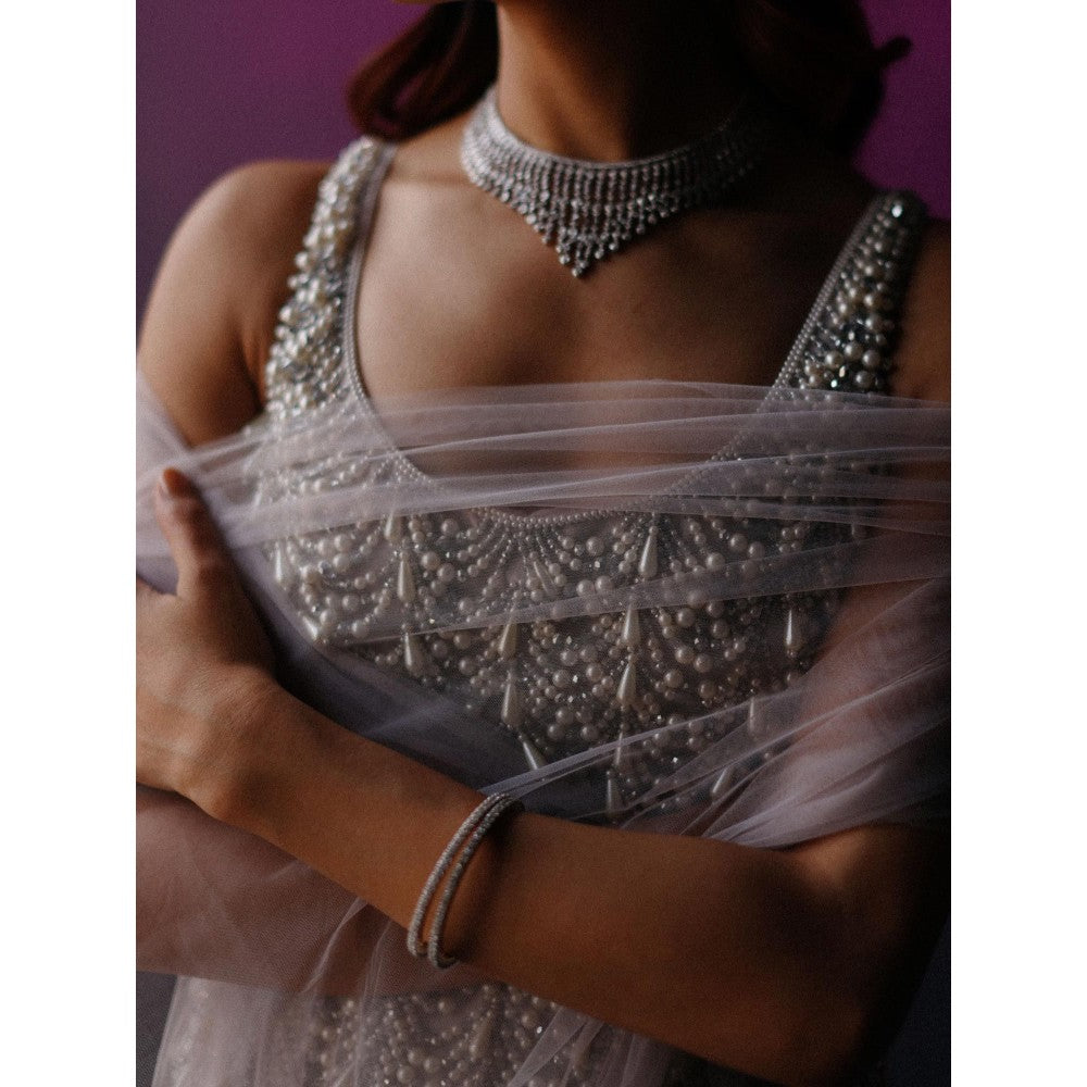 DRISHTI CHHABRAA Lilac Grey Pearl & Crystal Sharara (Set of 3)