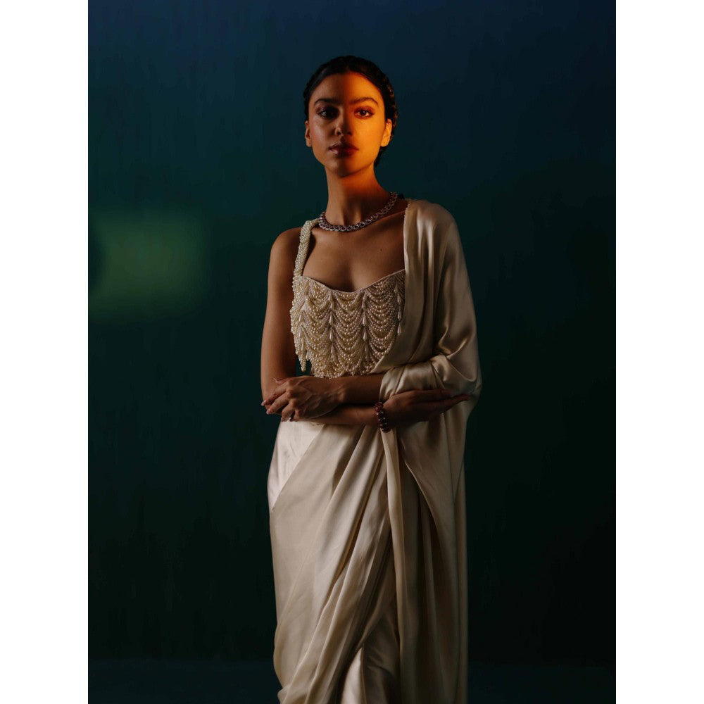 DRISHTI CHHABRAA The White Goddess Drape Saree with Stitched Blouse